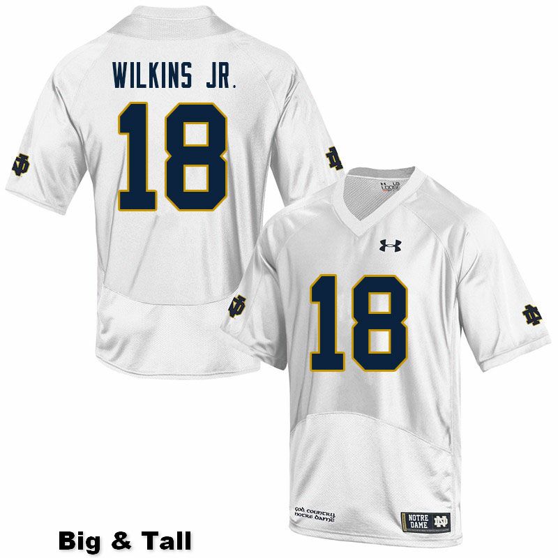 Men's NCAA Notre Dame Fighting Irish #18 Joe Wilkins Jr. Stitched College Under Armour Authentic White Big & Tall Football Jersey FG10L78BQ